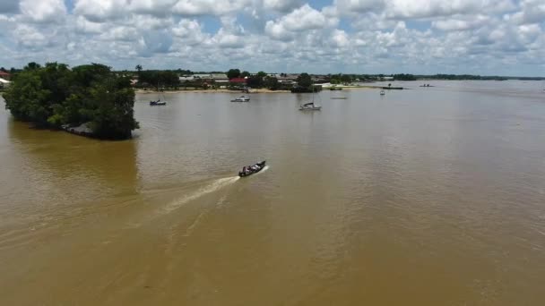 Tiro Aéreo Una Canoa Río Mana Santo Laurent Maroni Guiana — Vídeos de Stock