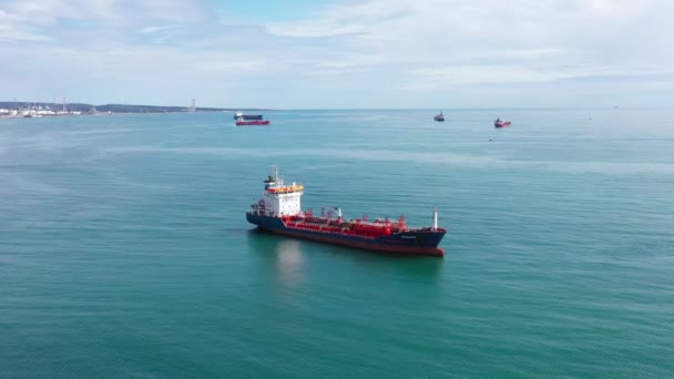 Close Aerial View Oil Tankers Mediterranean Sea France Sunny Day — 비디오