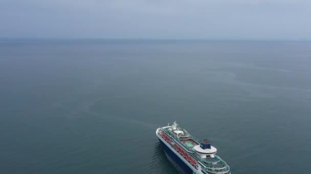 Cruise Ship Sailing Mediterranean Sea Cloudy Day Aerial Drone Shot — 비디오