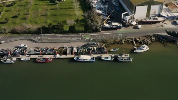 Ancorado Pesca Pequenos Barcos Grau Dagde Porto Drone Aéreo Vista — Vídeo de Stock