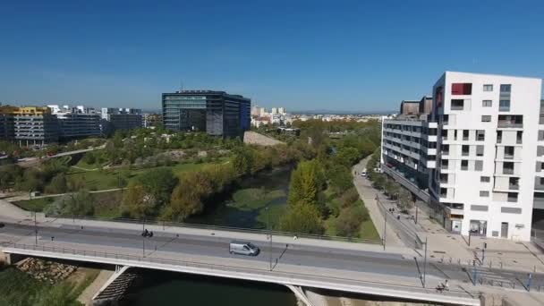 Budynek Administracyjny Ratusza Montpellier Mostu Widokiem Powietrza Krajobrazu Miejskiego — Wideo stockowe