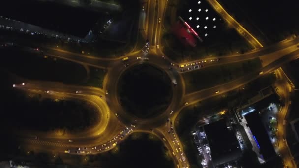 Tourner Autour Rond Point Tir Aérien Nuit Drone — Video