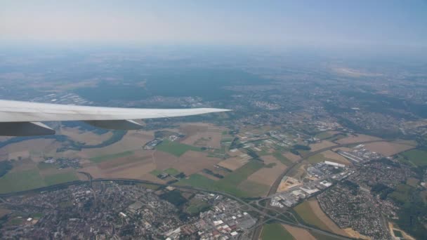 View Window Plane Wing Fields France — Stock Video