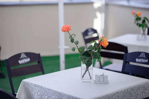 雅致的婚宴餐桌布置 花卉装饰 — 图库照片