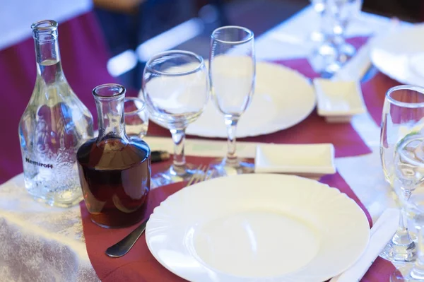 Catering service. Restaurant table with food. Huge amount of food on the table. Plates of food. Dinner time, lunch