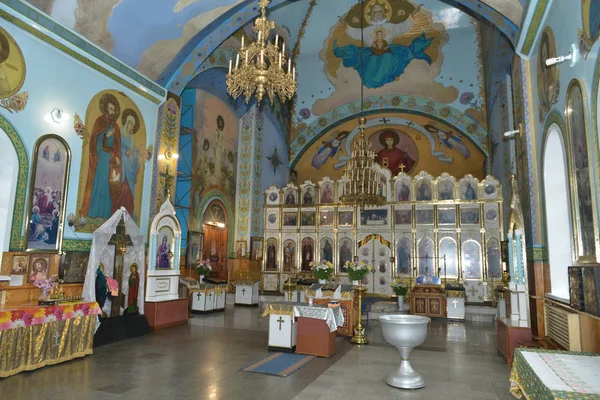 Bautismo Interior Iglesia Cristiana Altar Iglesia Que Hay Velas Crucifixión — Foto de Stock