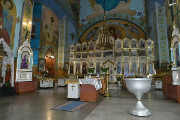 Bautismo Interior Iglesia Cristiana Altar Iglesia Que Hay Velas Crucifixión — Foto de Stock