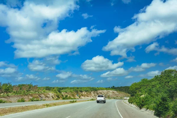 Nice Asfalt Road Palm Trees Blue Sky Cloud Highway Tropical — Stock Photo, Image