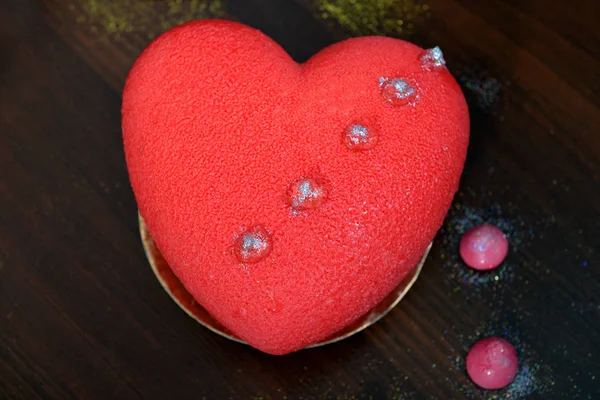 Rød Kake Formet Som Hjerte Valentines Anniversaries Bursdager Muffins Med – stockfoto