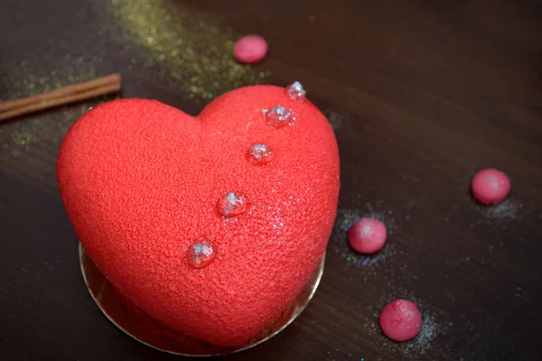 Gâteau Rouge Forme Cœur Pour Les Valentines Les Anniversaires Les — Photo