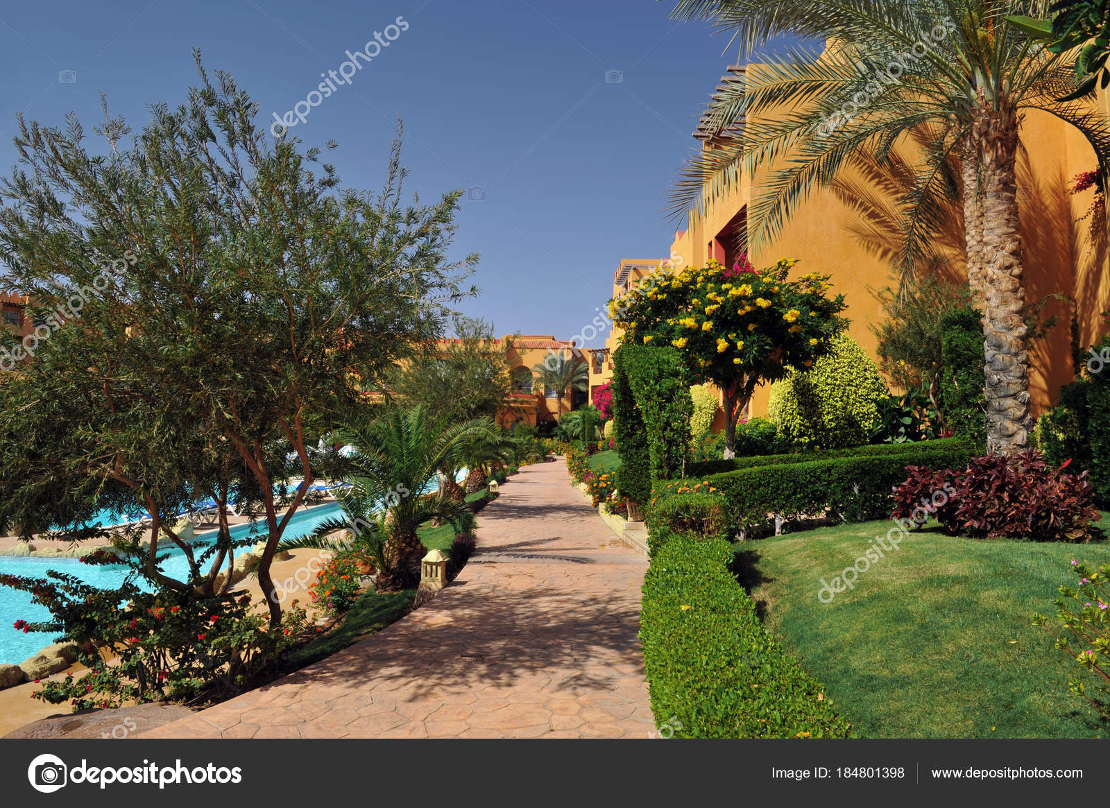 Beautiful Garden At Hotel Resort And Building In Traditional