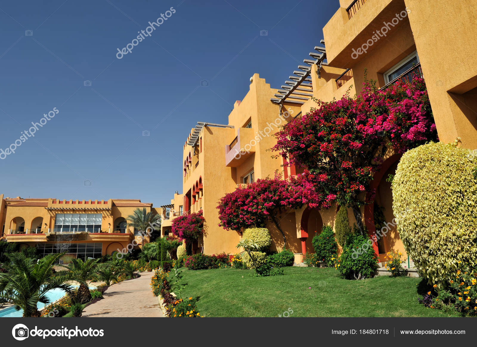 Beautiful Garden At Hotel Resort And Building In Traditional