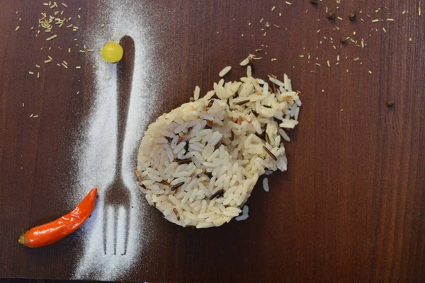 Gebratener Reis Auf Weißem Teller Restaurant Asiatisches Essen Risotto Mit — Stockfoto