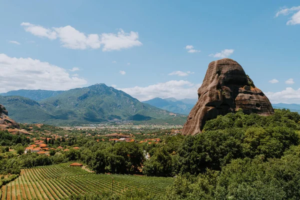 Pintoresco Viñedo Del Valle Base Una Montaña Viñedos Contra Montañas — Foto de Stock