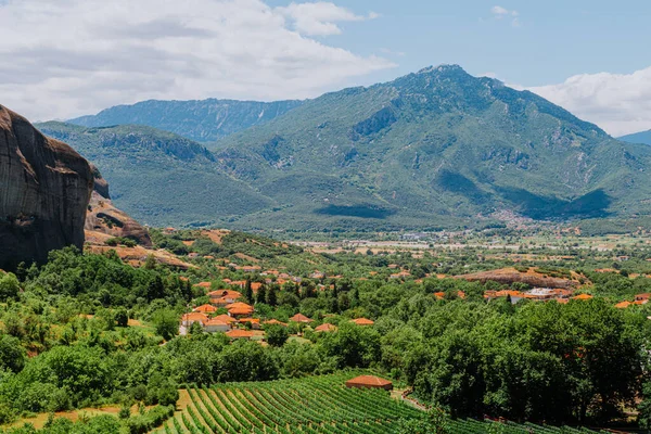 Vignoble Vallée Pittoresque Pied Une Montagne Des Vignobles Contre Des — Photo