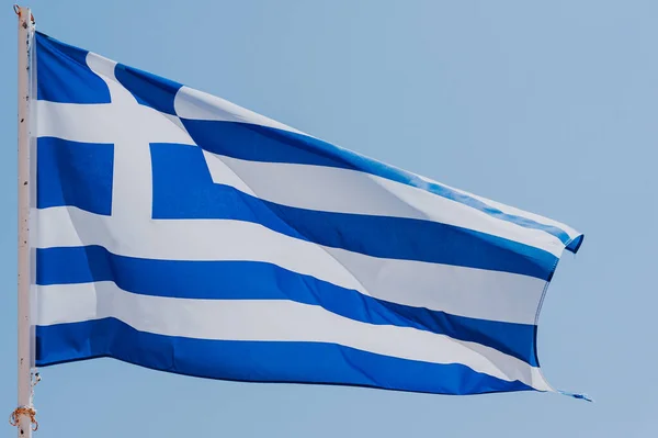 Greek Flag Blue Sky Background — Stock Photo, Image