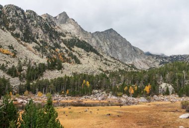 Gün boyunca bulutlarla çevrili dağların manzarası