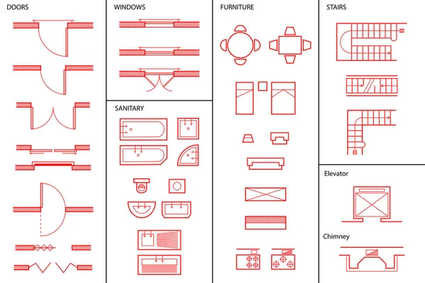 Conjunto de símbolos arquitectónicos — Archivo Imágenes Vectoriales