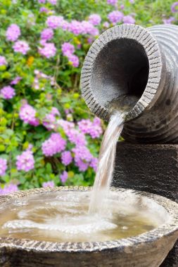 Arka çiçekli taş çeşme