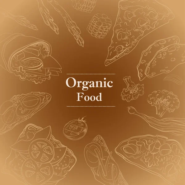 Comida saludable y abundante. Plantilla de fondo de restaurante orgánico en tonos marrones — Archivo Imágenes Vectoriales