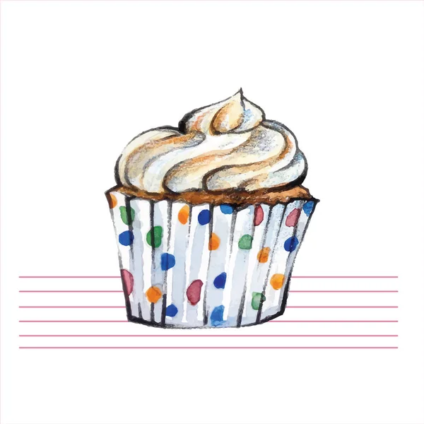 Watercolor cupcakes. Hand drawn, retro style. Vector illustration. — Stock Vector