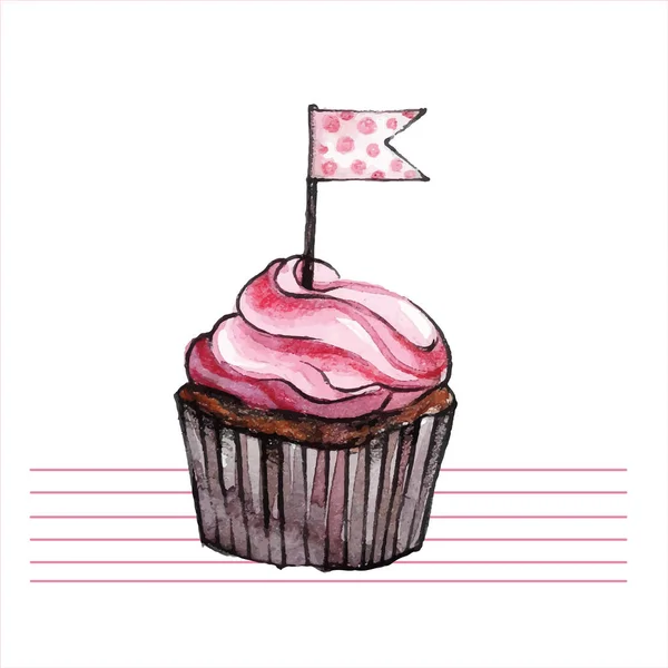 Watercolor cupcakes. Hand drawn, retro style. Vector illustration. — Stock Vector