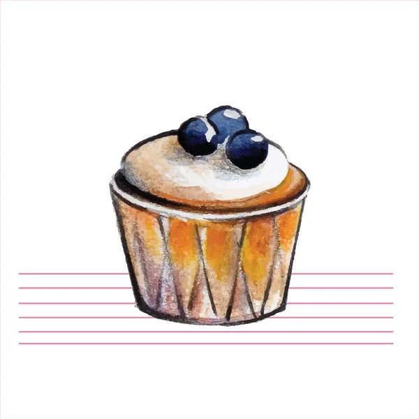 Watercolor cupcakes. Hand drawn, retro style. Vector illustration. — Stock Vector