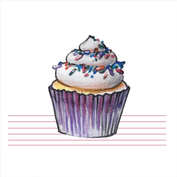 Watercolor cupcakes. Hand drawn, retro style. Vector illustration. — Stock Vector