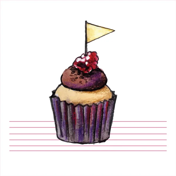 Watercolor cupcakes. Hand drawn, retro style. Vector illustration. — Stock Vector