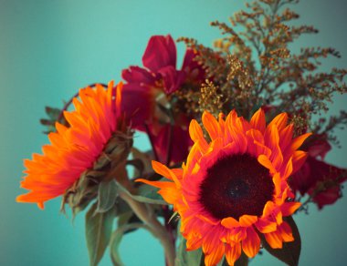 buket turuncu ayçiçeği ile