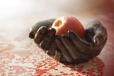  ellerinde kırmızı elma