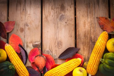 mısır koçanı ve elma ile sonbahar yaprakları 