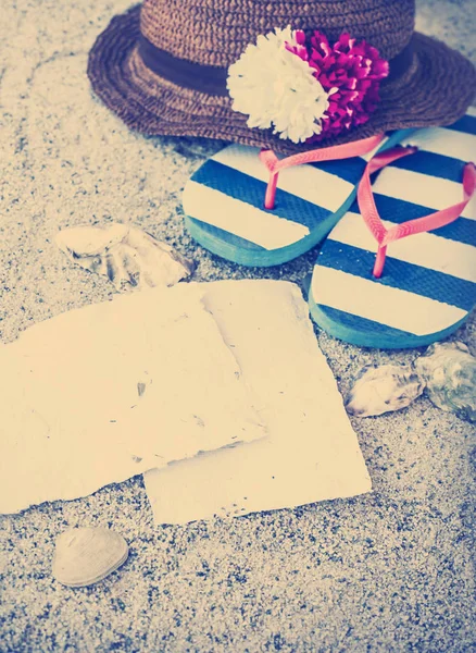 Background with hand made paper and flip flops — Stock Photo, Image