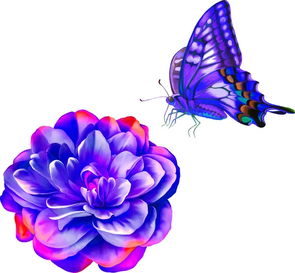 Φρέσκα λουλούδια με πεταλούδα — Φωτογραφία Αρχείου