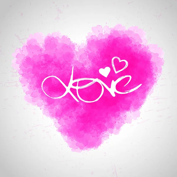 Love lettering on watercolor heart abstract background — Stock Vector