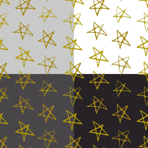 Tusche handgezeichnete Sterne nahtloses Muster in verschiedenen Farbvarianten — Stockvektor