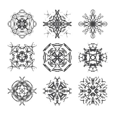 Süs tasarım kar taneleri koleksiyonu mürekkep el çekilmiş