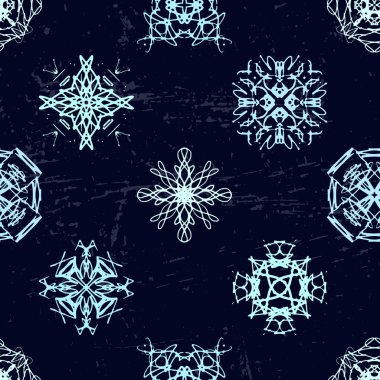 Mürekkep el çekilmiş süs tasarım kar taneleri seamless modeli
