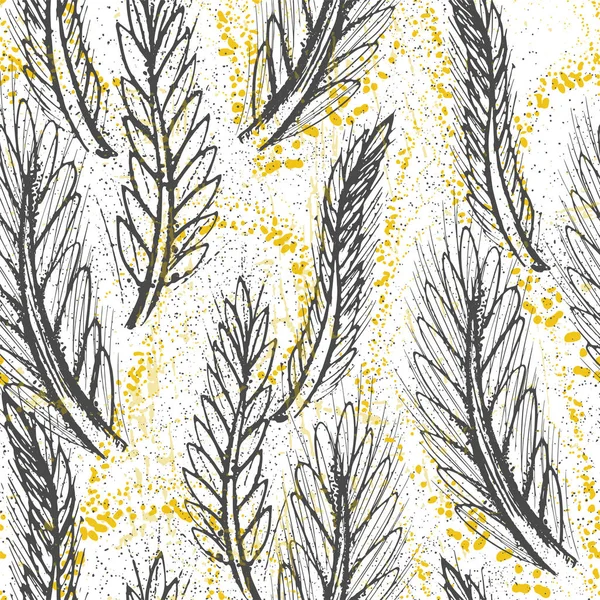 Tusche Hand gezeichnet Getreidefeld nahtlose Muster — Stockvektor