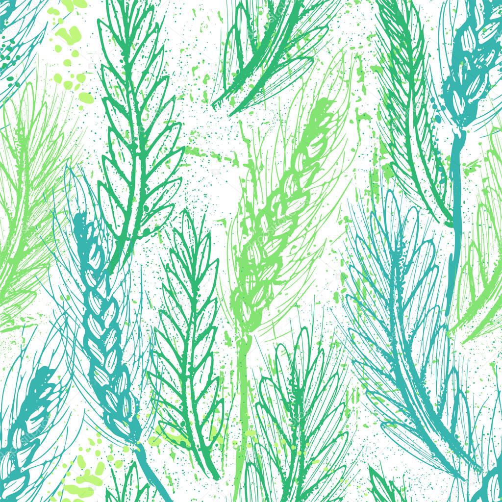 Ink hand drawn cereal field seamless pattern