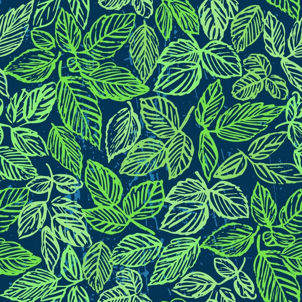 Encre dessinée à la main feuillage vert motif sans couture — Image vectorielle