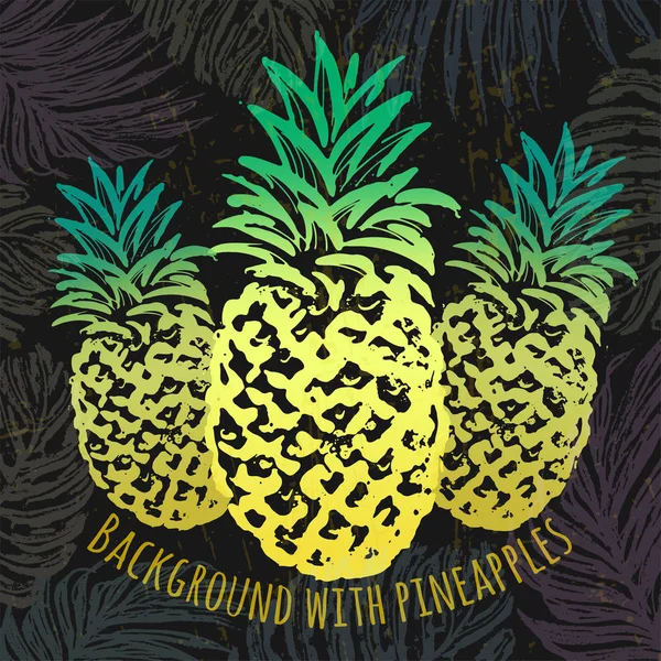 Ink hand drawn background with pineapples — Stock Vector