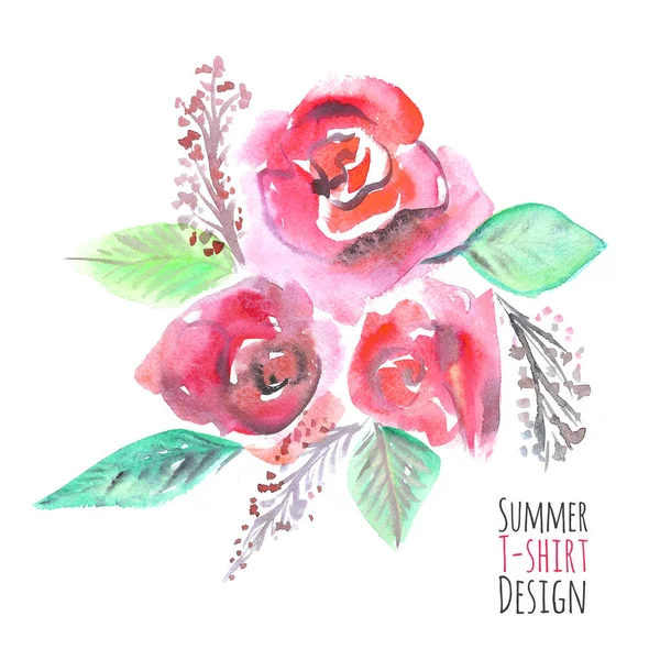 Camiseta de verano Diseño con Acuarela Rosas —  Fotos de Stock