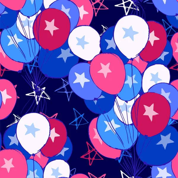 Ink hand drawn seamless pattern with balloons on 4th of July — Stock Vector
