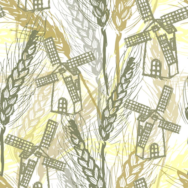 Mürekkep buğday alan değirmen ile çizilmiş seamless modeli el