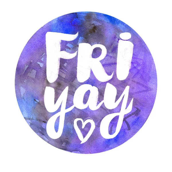 Metin ile suluboya rozet: Friyay soyut suluboya yuvarlak tasarım