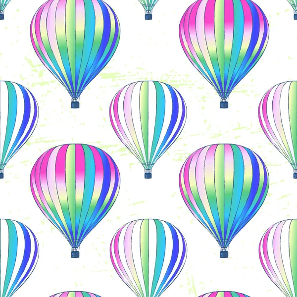 Ink hand drawn vector air balloons seamless pattern — Stock Vector