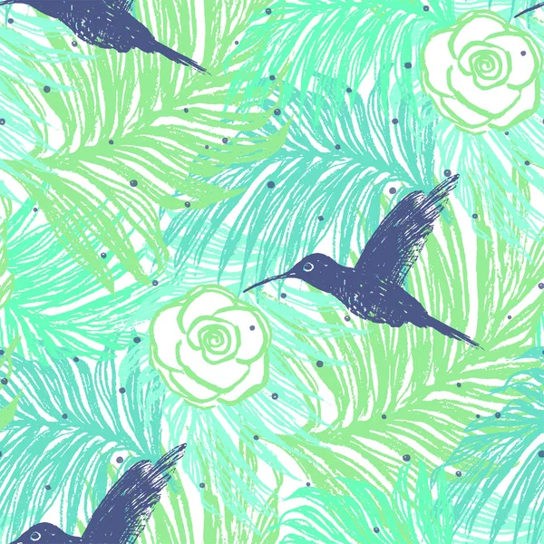 インク手ハチドリと描かれた夏のシームレス パターン — ストックベクタ