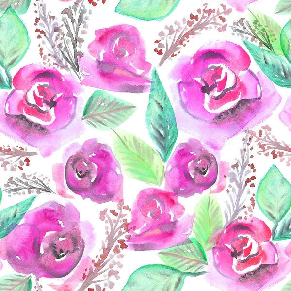 紫玫瑰水彩画无缝模式 — 图库照片