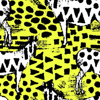 Mürekkep el ile süslü zebralar çizilmiş seamless modeli